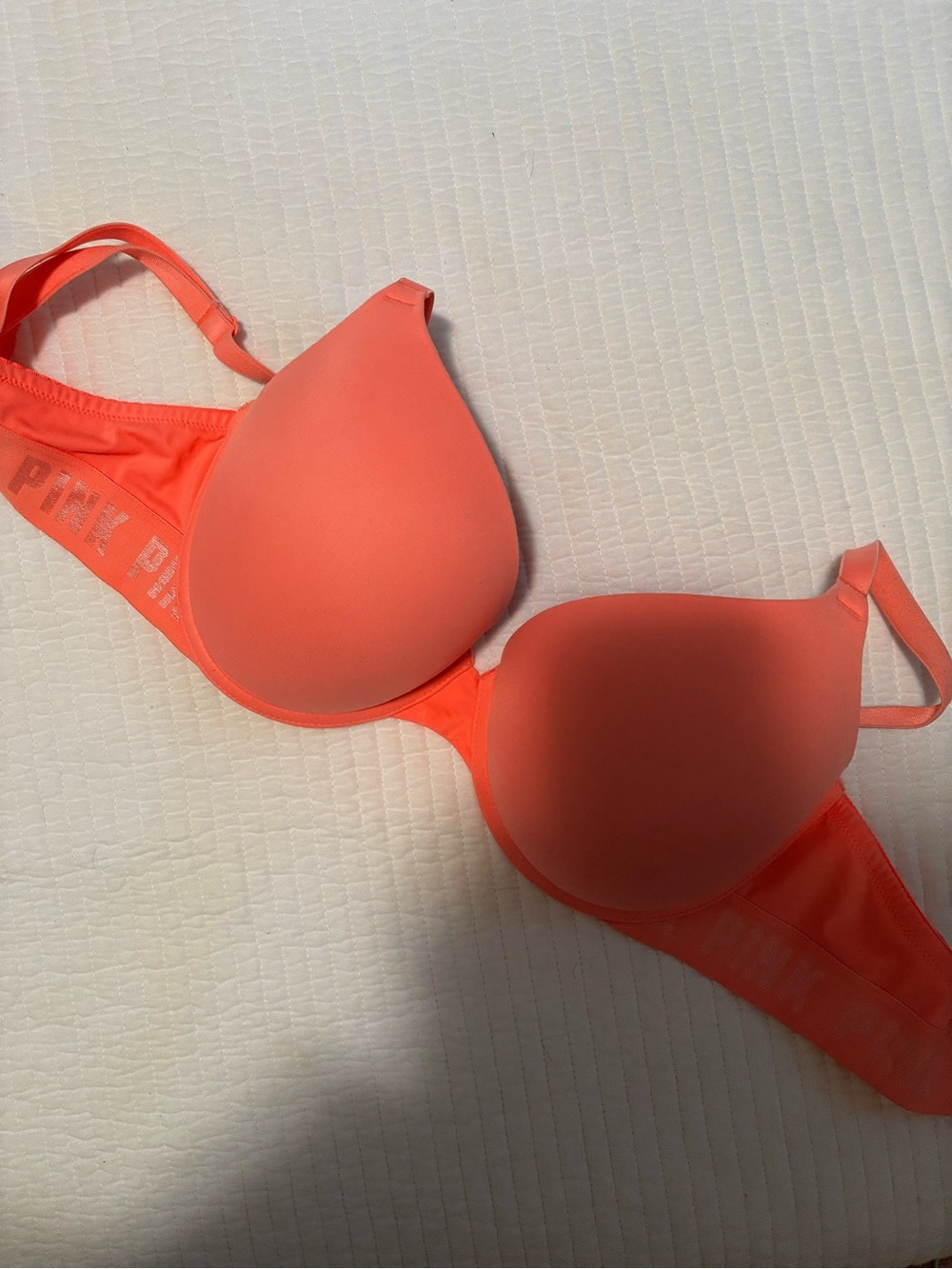PINK Victoria's Secret Coral T-Shirt Push-Up Bra